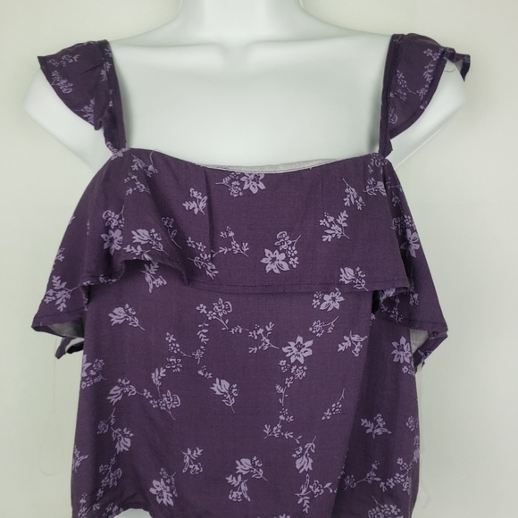 Tillys Co Crop Top Floral Pattern Purple Ruffle - Picture 2 of 8